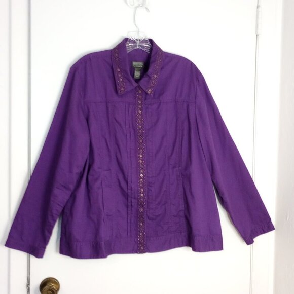 Chico's Additions Purple Embroidered Snap-Front Jacket - Picture 1 of 8
